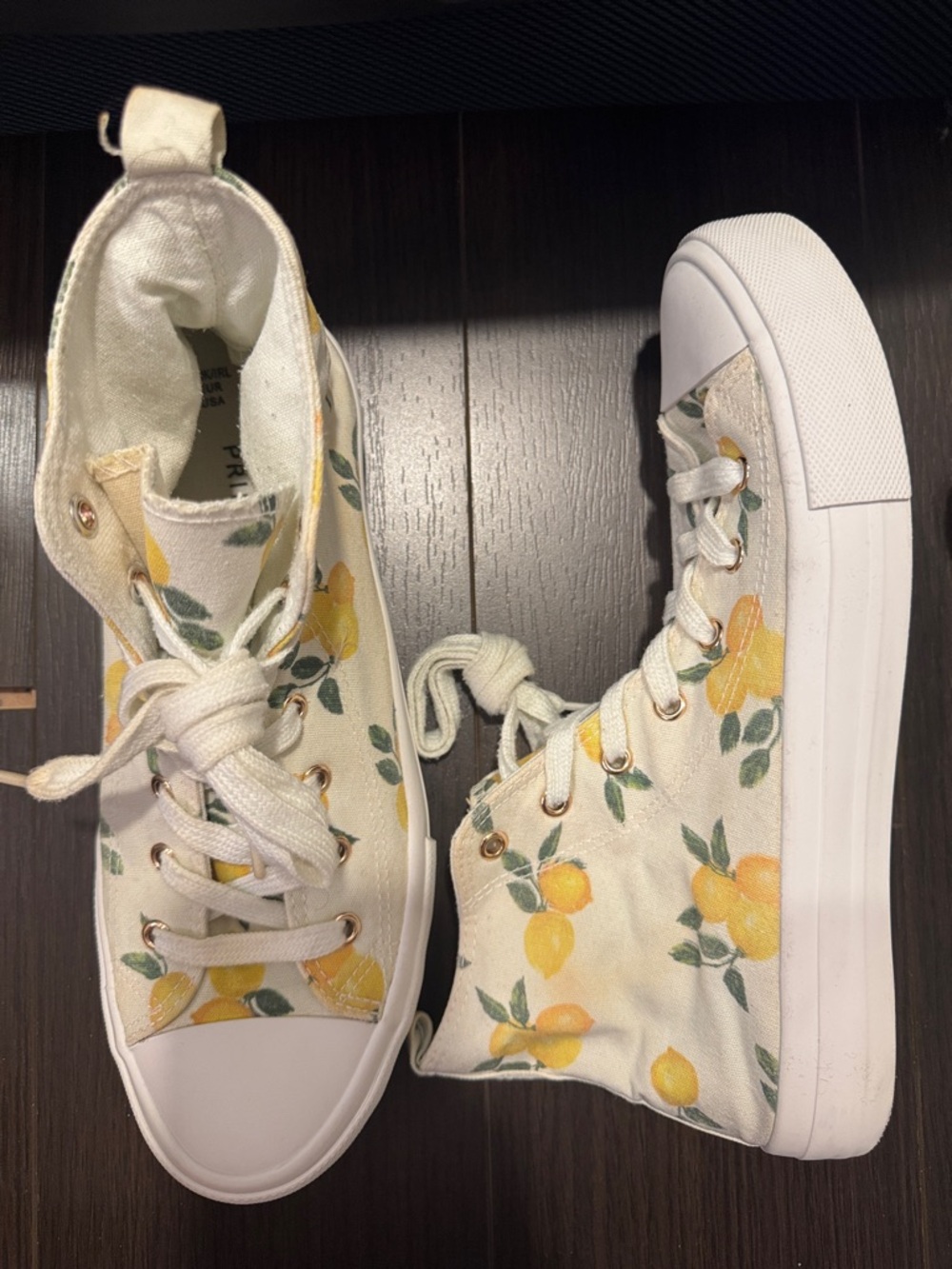 Primark Cream Canvas High-Top Sneakers with Yellow Lemon Print